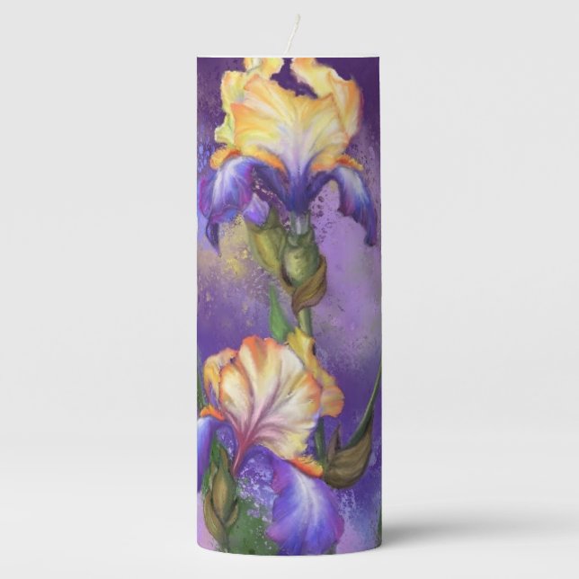 Pillar Candle with Irises Flowers (Front)