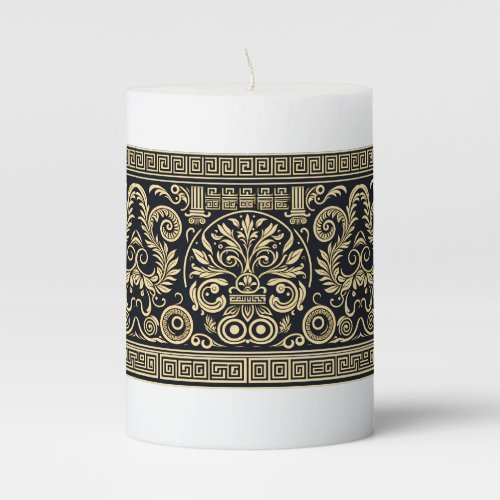 Pillar Candle with ornate Greek patterns and motif