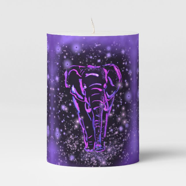 Pillar Candle with Purple Elephant (Front)