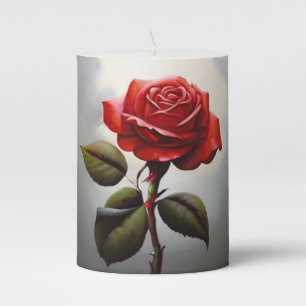 Pillar Candle with Red Rose Design