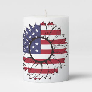 Pillar Candle with USA flag sunflower, 4th of July