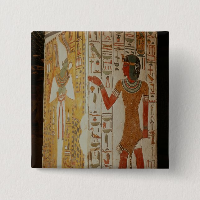 Pillar depicting Osiris and a priest wearing Pinback Button (Front)