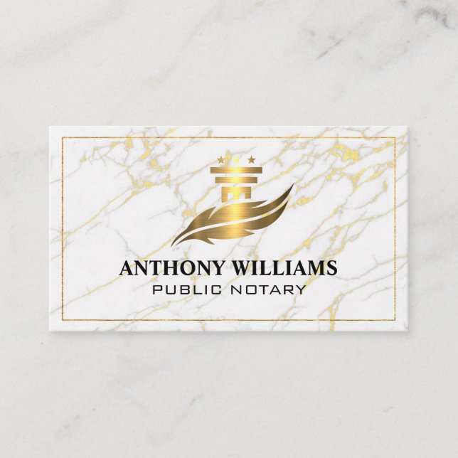 Pillar Feather Logo | Gold Border | Marble Business Card (Front)