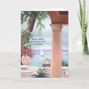 Pillar, Sea & Sailboat Happy Vacation Card