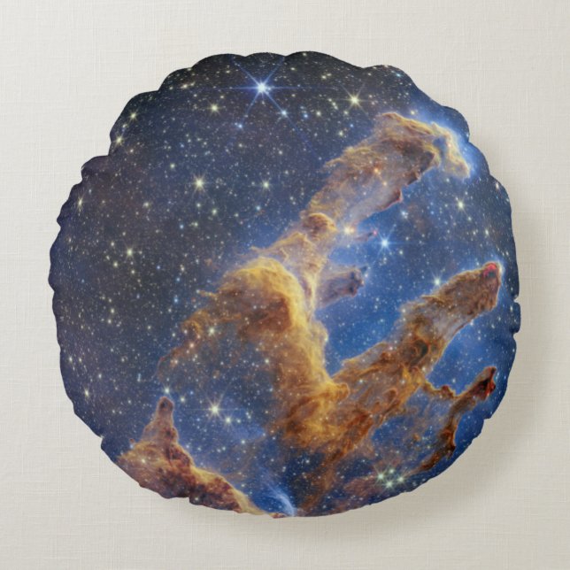 Pillars of Creation Eagle Nebula Webb Telescope Round Pillow (Front)