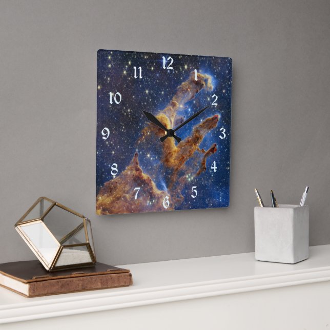 Pillars of Creation Eagle Nebula Webb Telescope Square Wall Clock (Office)