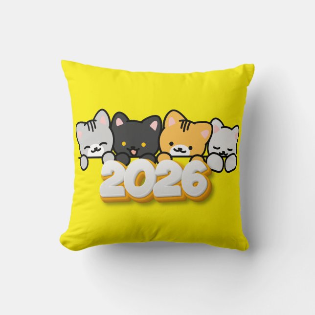 Pillow Adorable Cats 2026 New Year (Front)