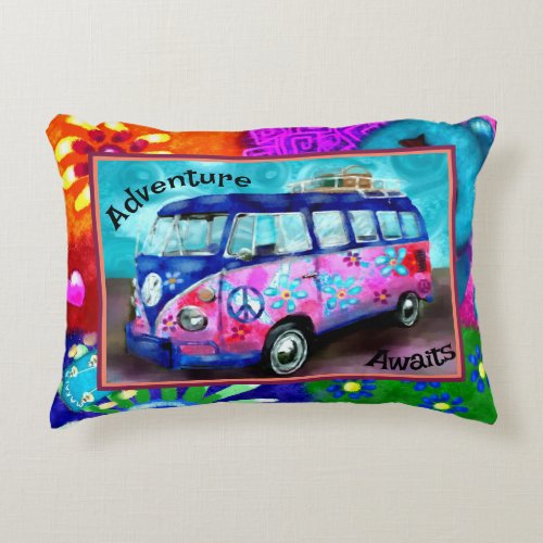 Pillow _ Adventure Awaits Hippie Bus Van Ukulele