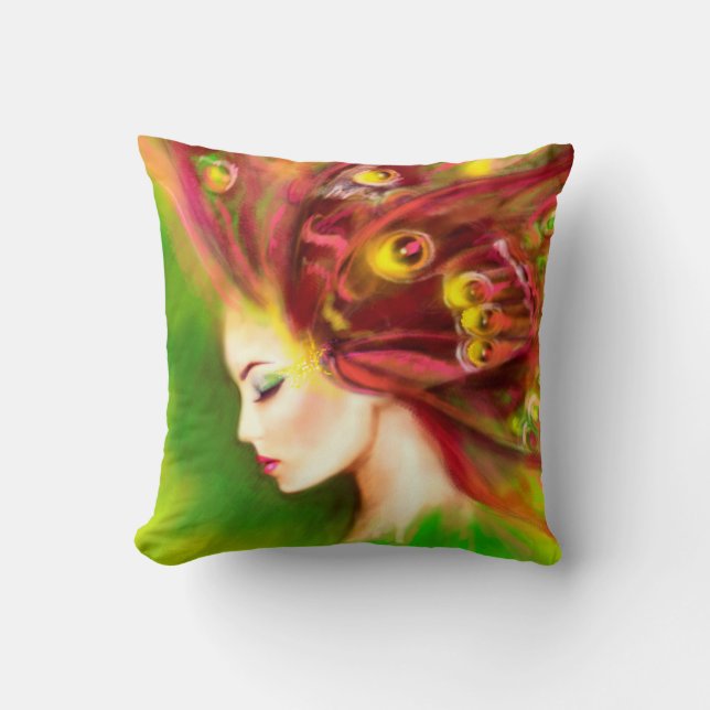 Pillow Beautiful Spring woman butterfly. Abstract (Front)