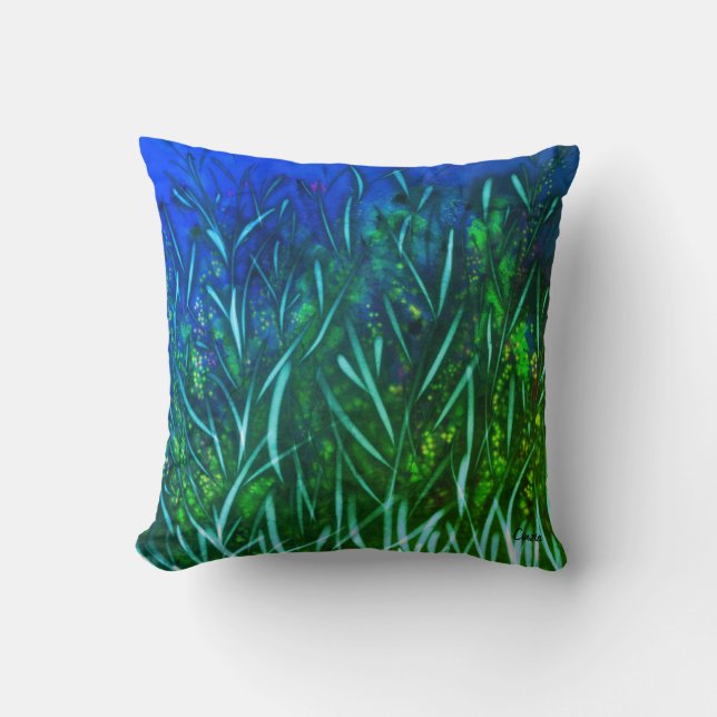 Pillow Blue and Green flowers (Front)