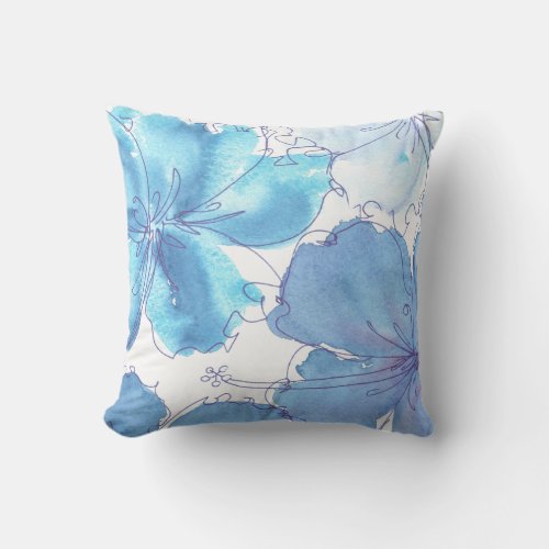 Pillow _ Blue Hibiscus Flower _ Watercolor