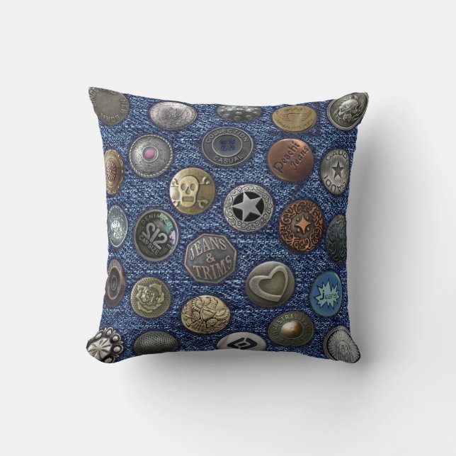 Pillow blue jeans & metal button (Front)