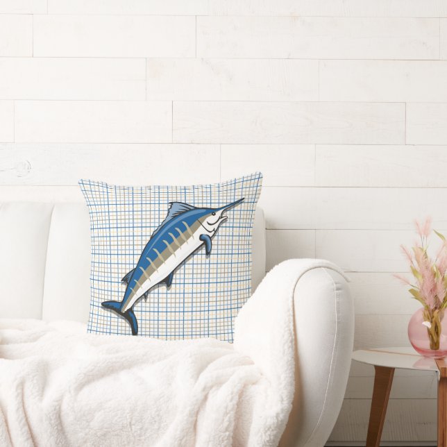 Pillow - Blue Marlin on Plaid (Couch)