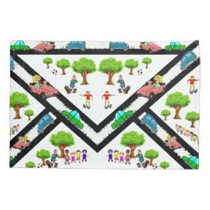 Pillow Case Cars Dogs Kids Park Trees 