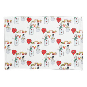 Pillow Case Hearts on Fire Snowman