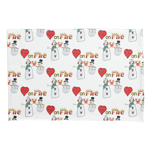 Pillow Case Hearts on Fire Snowman  (Front)