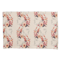 PILLOW CASE  LADY FACE OUTLINE IN FLOWERS
