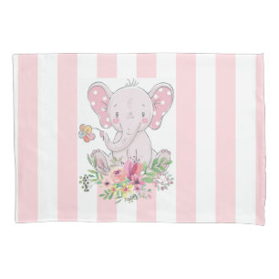 Pillow Case Pink Stripe Elephant Floral