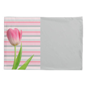 Pillow Case Pink Tulip Gray Stripe