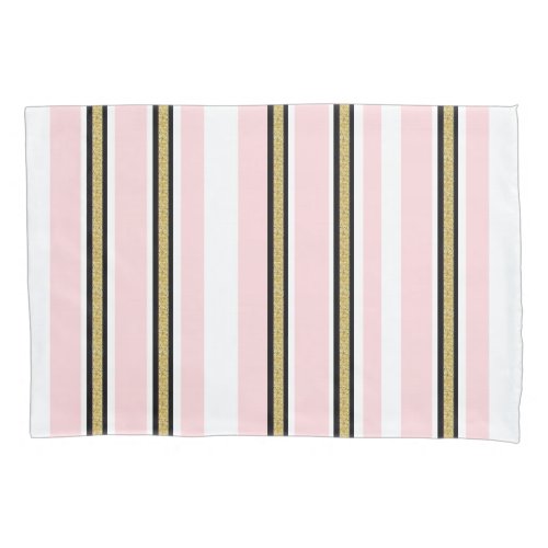 Pillow Case Pink & White Gold Black Stripe