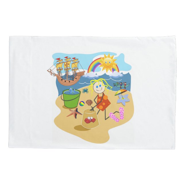 Pillow Case Rainbow Sun Beach Sand  (Back)