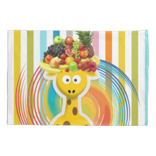 Pillow Case Stripe Giraffe Fruit