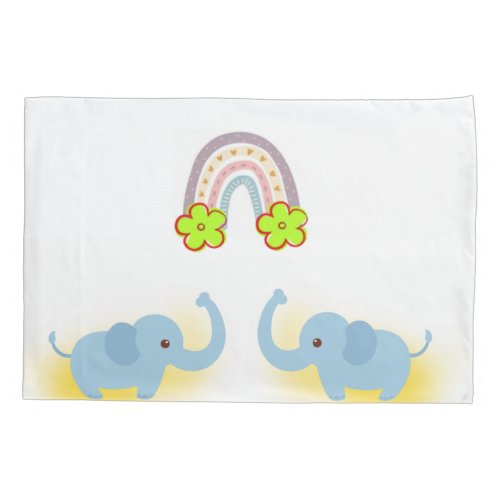 Pillow Case White Blue Elephant Floral 