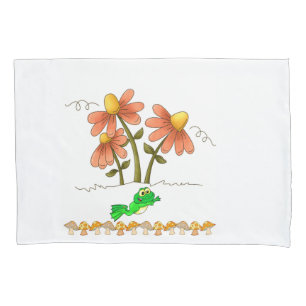 Pillow Case White Frog Mushroom Floral