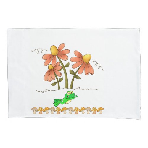 Pillow Case White Frog Mushroom Floral 