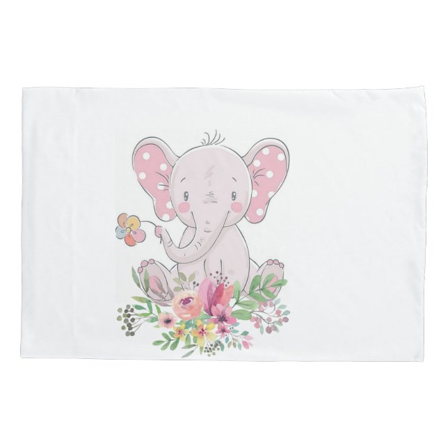 Pillow Case White Pink Teddy Bear Floral  (Back)