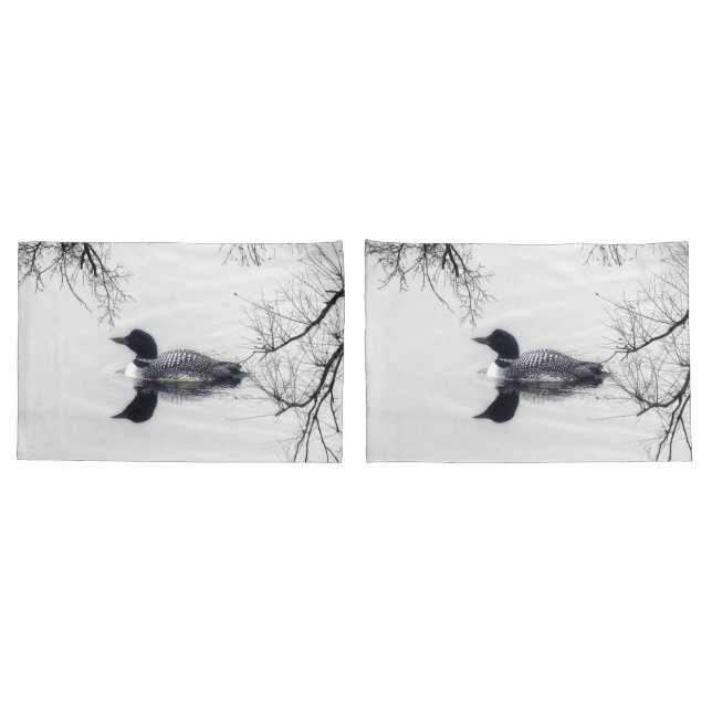 pillow cases  Black and white loon on a lake (Back-Set)
