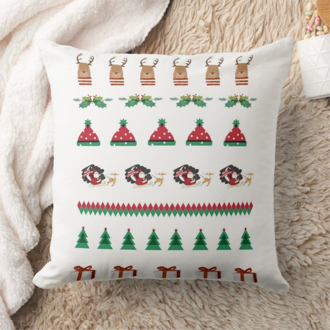 Pillow Christmas Tree Santa Reindeer Red Green (Blanket)