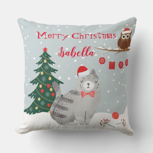 Pillow Christmas with a cute cat