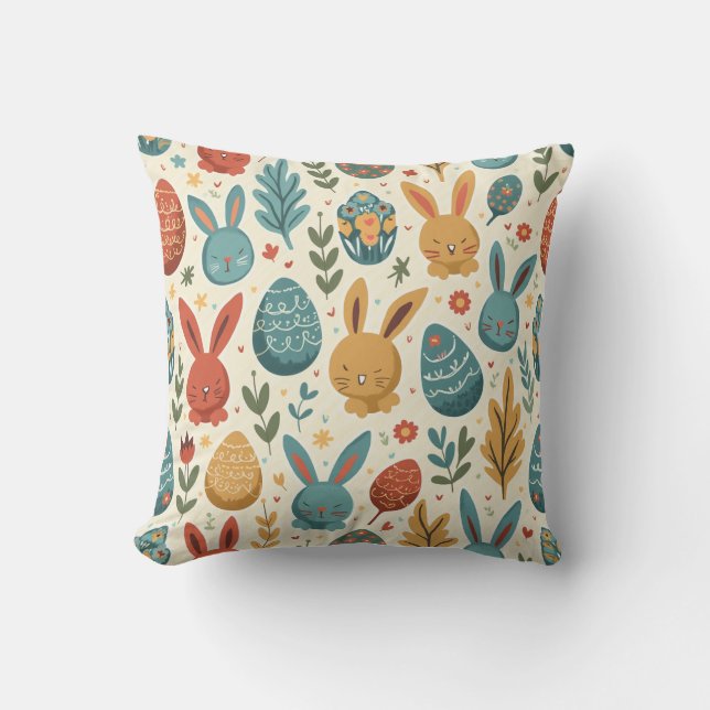 Pillow cushion with rabbit and egg pattern (Front)