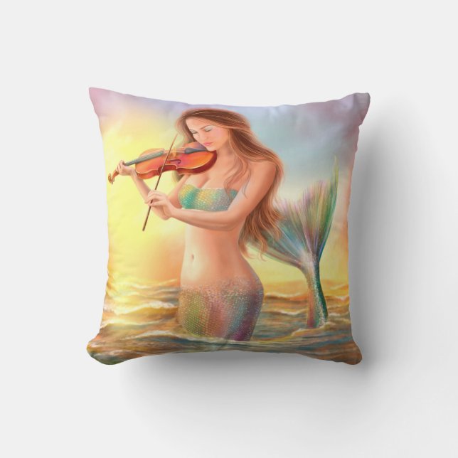 Pillow fantasy mermaid plays on violin on sunset (Front)
