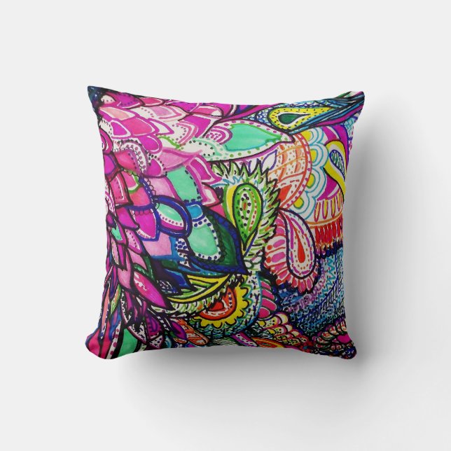 Pillow Hummingbird Zen Tangle by Michele Zurine (Front)