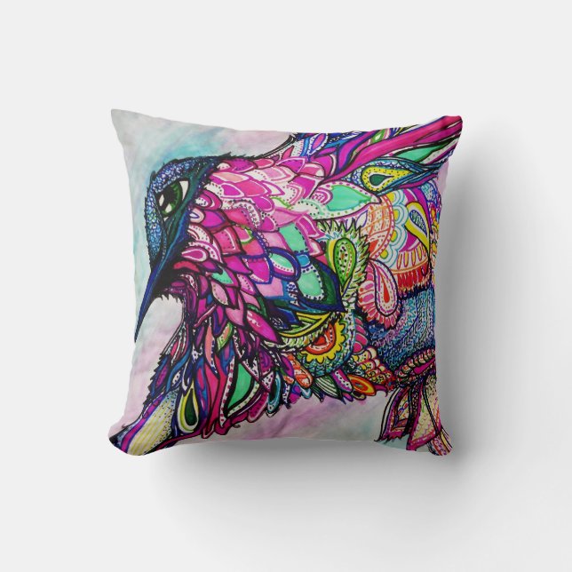 Pillow Hummingbird Zen Tangle by Michele Zurine (Front)