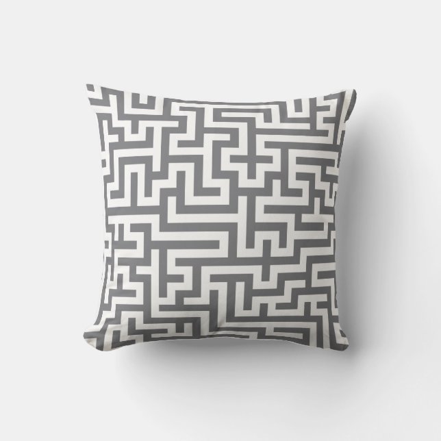 Pillow in Gray Maze Pattern (Front)