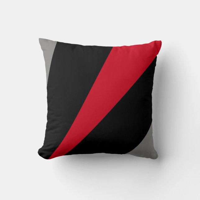 Pillow in modern abstract style, black, red & gray (Front)