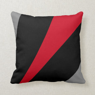 Pillow in modern abstract style, black, red & gray