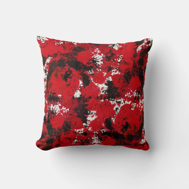 Pillow in modern abstract style, black, red & whit (Front)