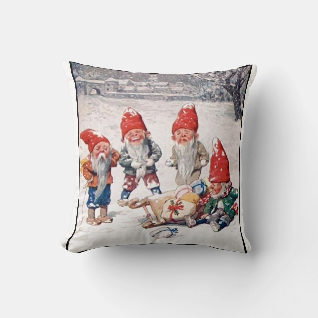 Pillow, Laughing Elves, Gifts, and Snow Throw Pillow (Front)