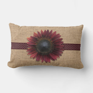 Pillow - Lumbar - Burlap and Bordeaux Sunflower