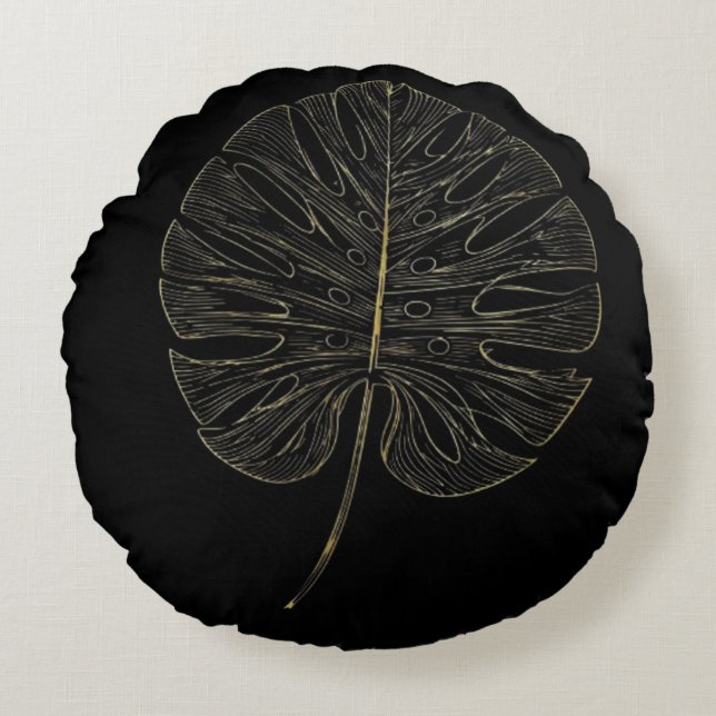 Pillow Luxe Gold Monstera Leaf Botanical Decor (Front)