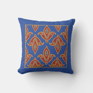 Pillow, Maroon, Blue, Gold, Fleur de Lys Pattern Throw Pillow
