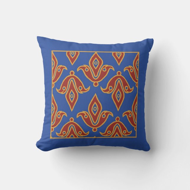 Pillow, Maroon, Blue, Gold, Fleur de Lys Pattern Throw Pillow (Front)