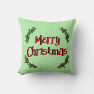 Pillow - Merry Christmas and Holly Branches