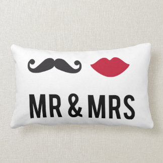 Pillow mr. and mrs. with mustache and red lips