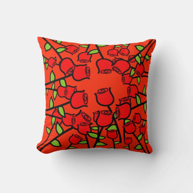 Pillow of Rose Pattern Throw Pillow Red (Front)