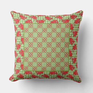 Pillow or Cushion Cute Red Dragon on Green Gingham